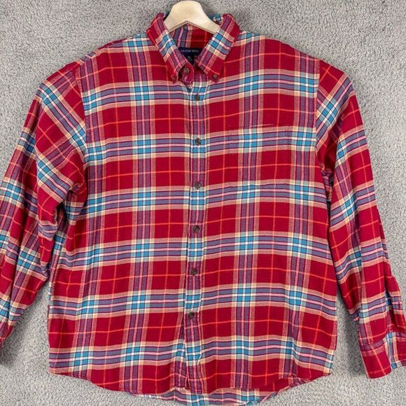 Lands End Flannel Shirt Mens XL Red Blue Flannel Casual Outdoor Camping Fishing - Picture 1 of 11